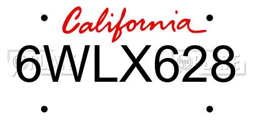 6WLX628 California License Plate