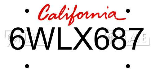 6WLX687 California License Plate