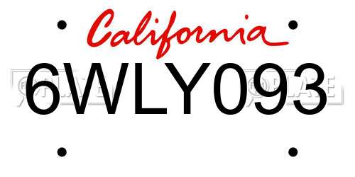6WLY093 California License Plate