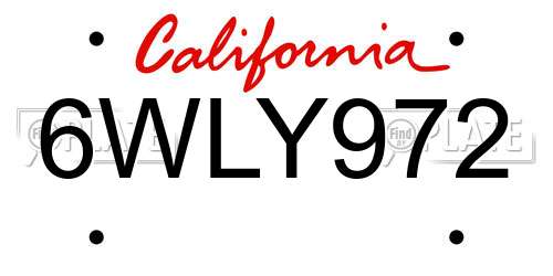 6WLY972 California License Plate
