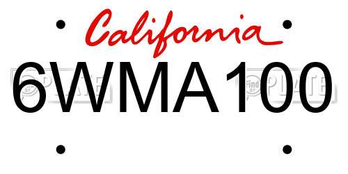 6WMA100 California License Plate