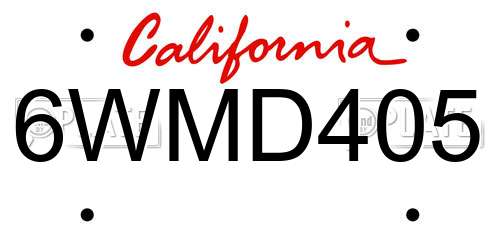 6WMD405 California License Plate