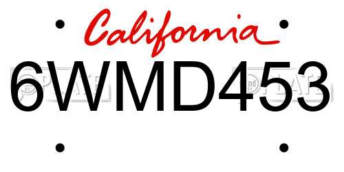 6WMD453 California License Plate