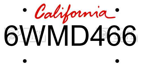 6WMD466 California License Plate