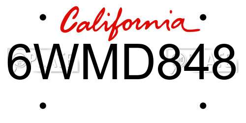 6WMD848 California License Plate