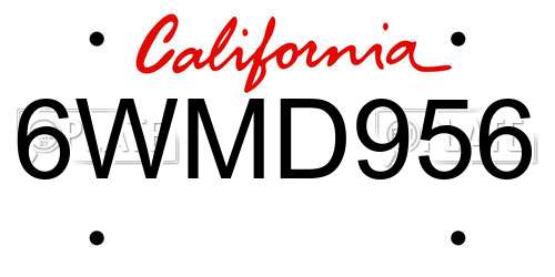 6WMD956 California License Plate