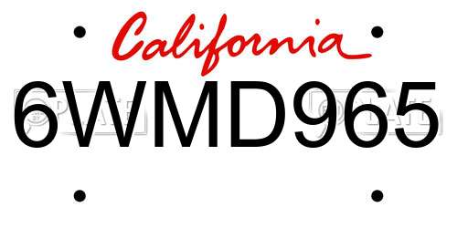 6WMD965 California License Plate