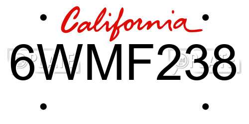 6WMF238 California License Plate