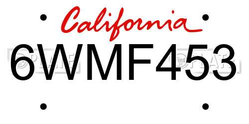 6WMF453 California License Plate
