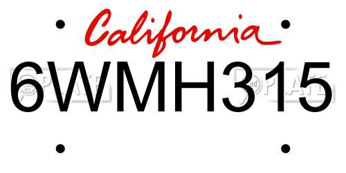6WMH315 California License Plate