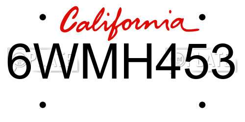 6WMH453 California License Plate
