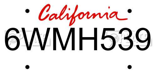 6WMH539 California License Plate