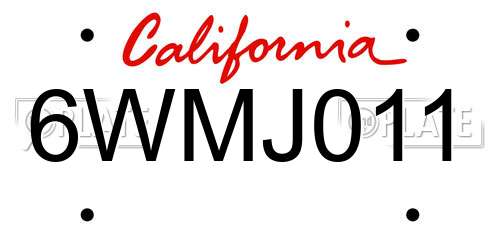 6WMJ011 California License Plate