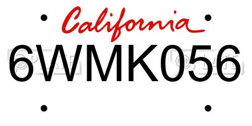6WMK056 California License Plate