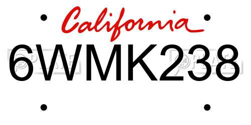 6WMK238 California License Plate