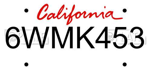 6WMK453 California License Plate