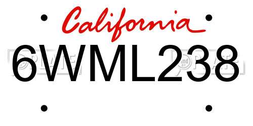 6WML238 California License Plate