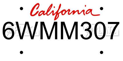 6WMM307 California License Plate