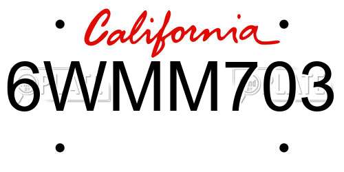 6WMM703 California License Plate