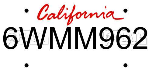 6WMM962 California License Plate