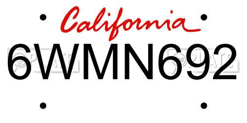 6WMN692 California License Plate