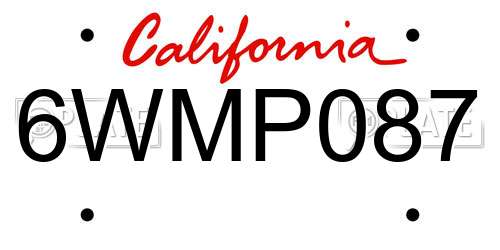6WMP087 California License Plate