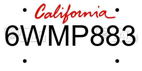 6WMP883 California License Plate