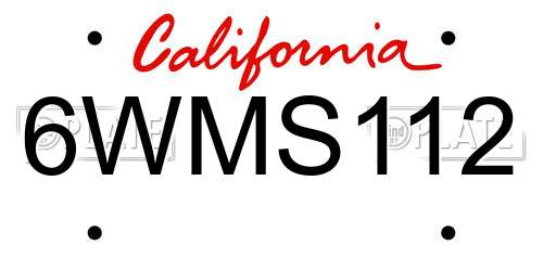 6WMS112 California License Plate
