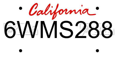 6WMS288 California License Plate
