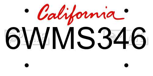6WMS346 California License Plate