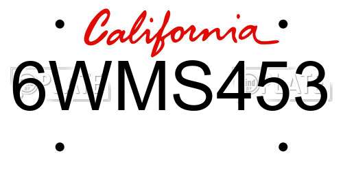 6WMS453 California License Plate