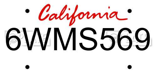 6WMS569 California License Plate
