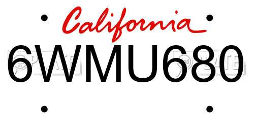 6WMU680 California License Plate