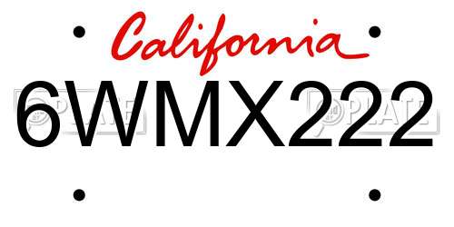 6WMX222 California License Plate