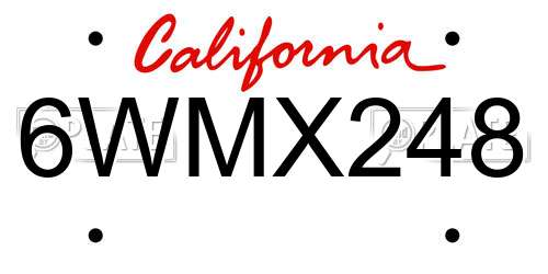 6WMX248 California License Plate