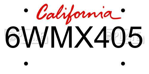 6WMX405 California License Plate