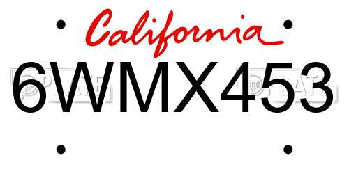 6WMX453 California License Plate