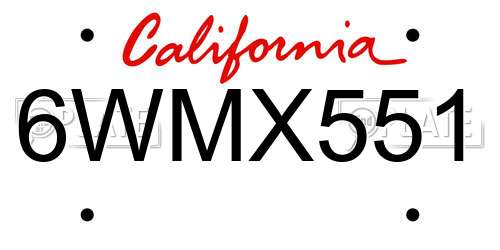 6WMX551 California License Plate