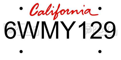 6WMY129 California License Plate