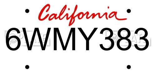 6WMY383 California License Plate
