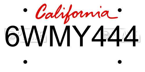 6WMY444 California License Plate