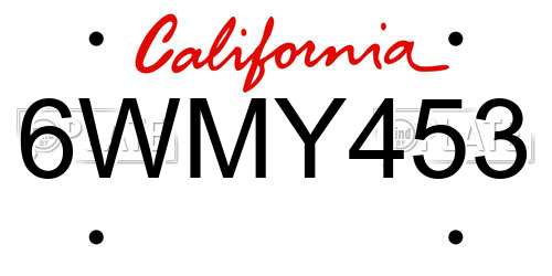 6WMY453 California License Plate