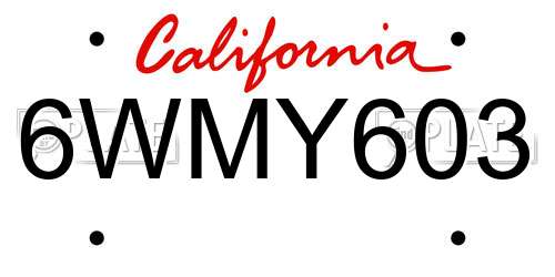 6WMY603 California License Plate