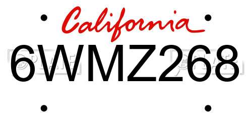 6WMZ268 California License Plate
