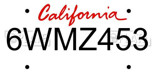 6WMZ453 California License Plate