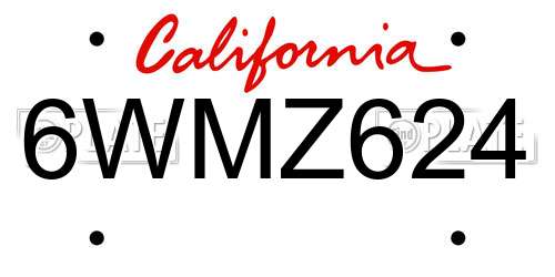 6WMZ624 California License Plate