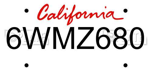 6WMZ680 California License Plate