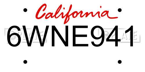 6WNE941 California License Plate