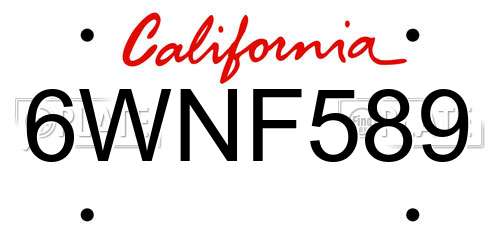 6WNF589 California License Plate