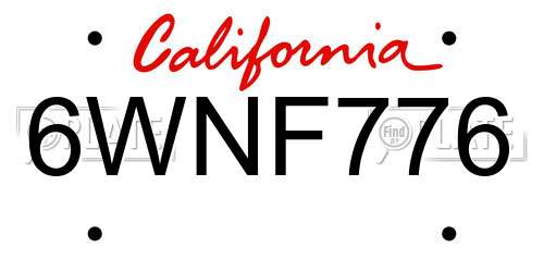 6WNF776 California License Plate